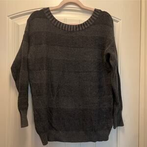 BCBGeneration Women's Striped Crew‎ Neck Front V-Back Pullover Sweater Sz S Gray